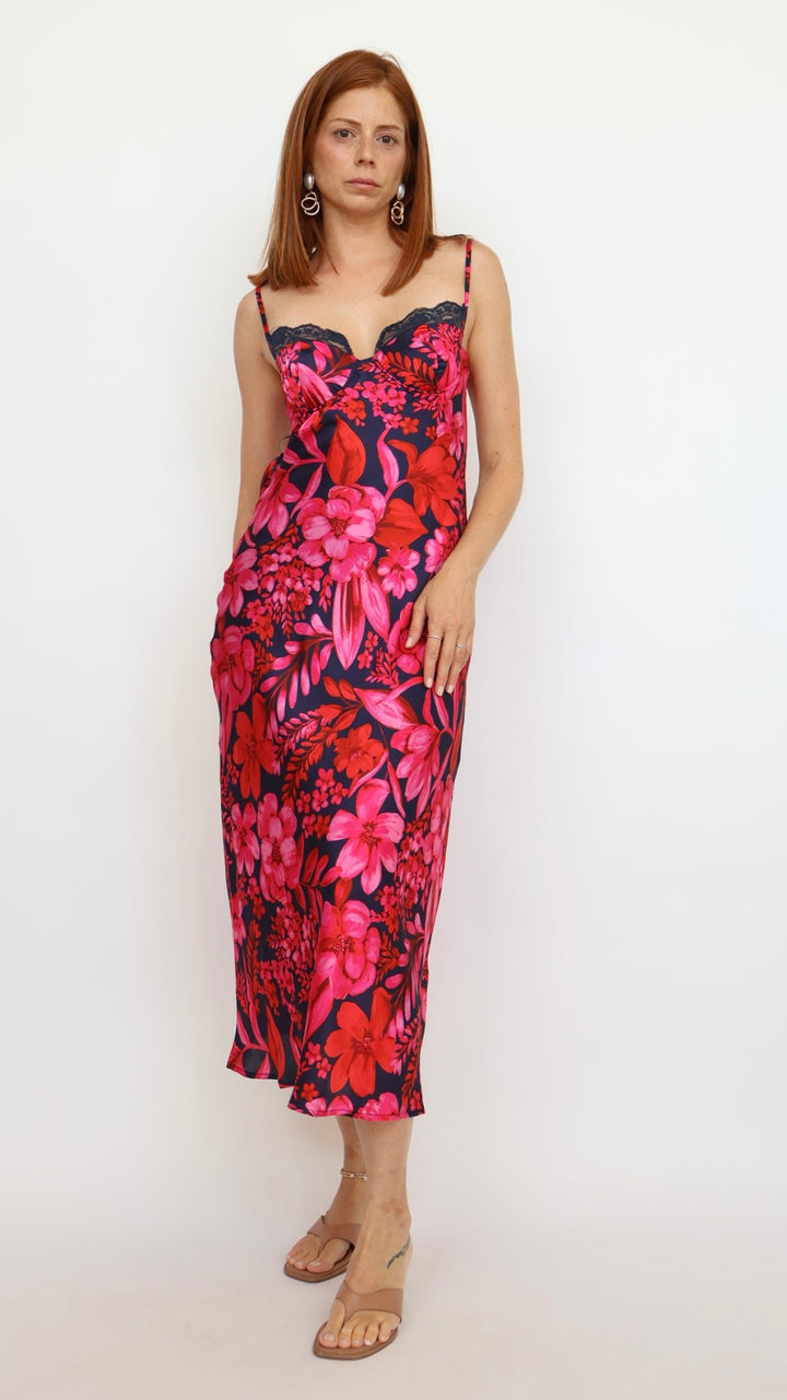 Floral Glam Satin Slip Dress