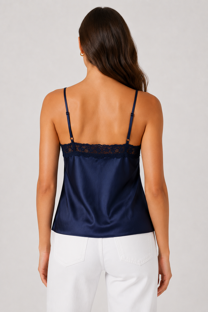 Satin V-Neck Lace Trim Cami