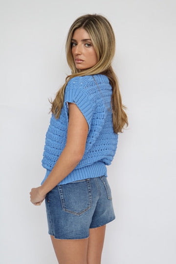 Open Knit Cap Sleeve Top