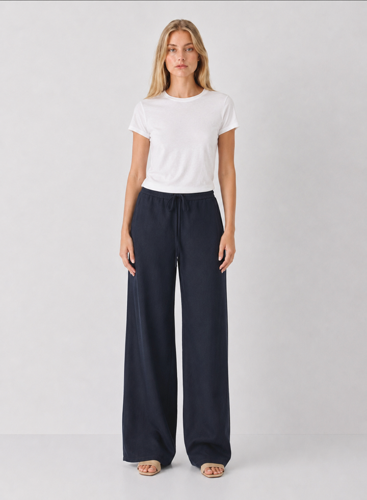 Drawstring Linen Blend Wide Leg Pants