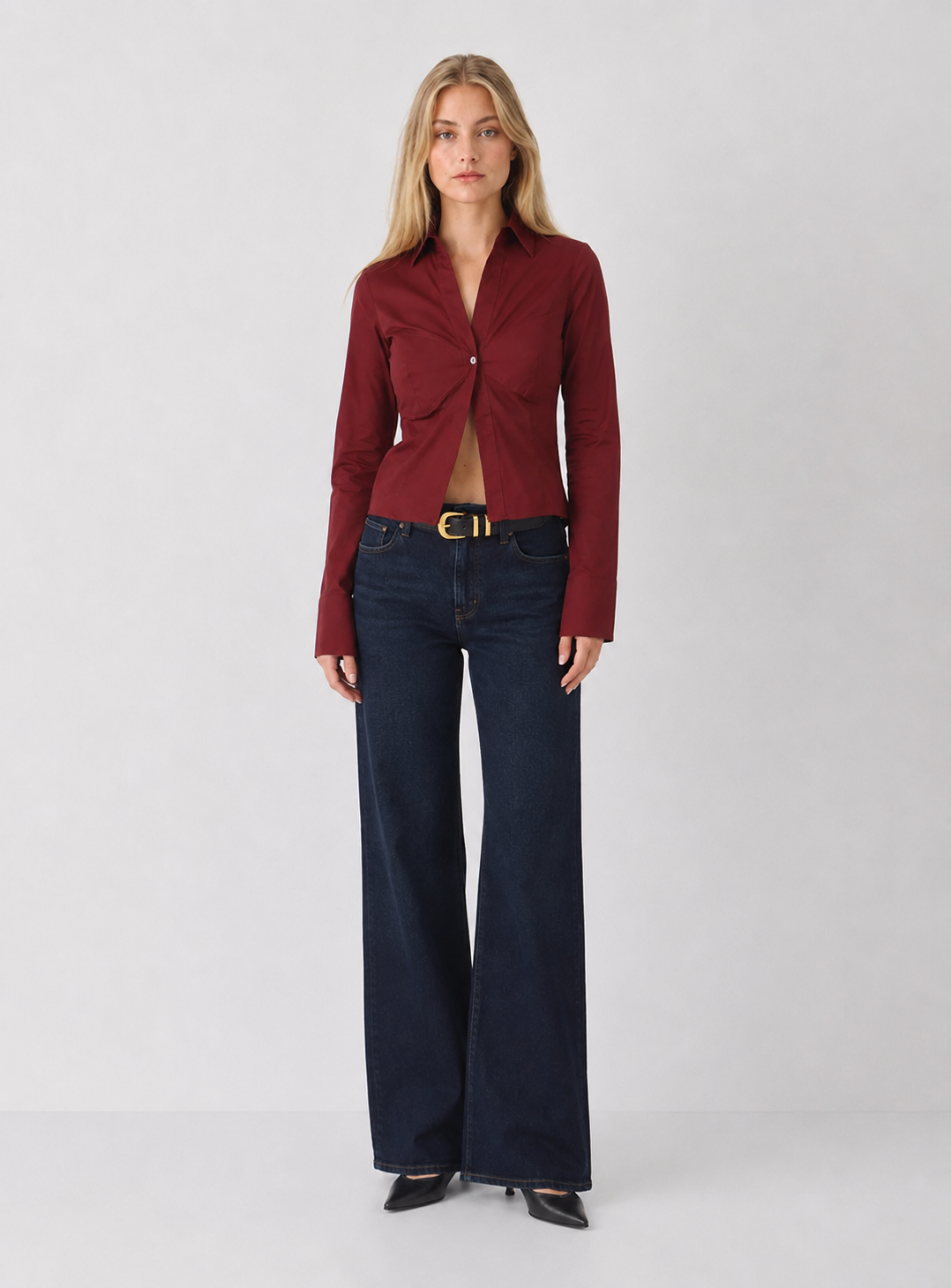 Fitted Poplin Long Sleeve Top