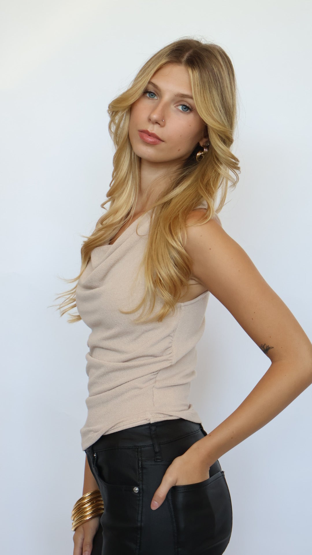 Women’s Ruched Cowl Neck Top