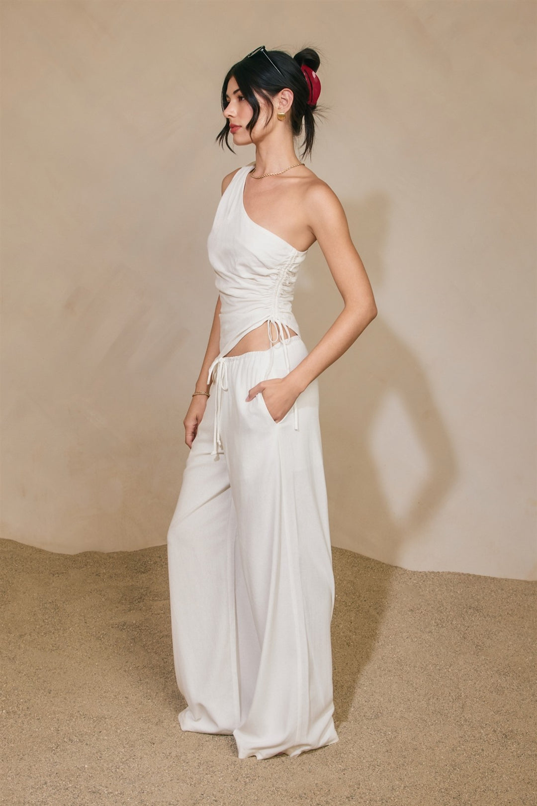 Linen Drawstring Wide Leg Pants
