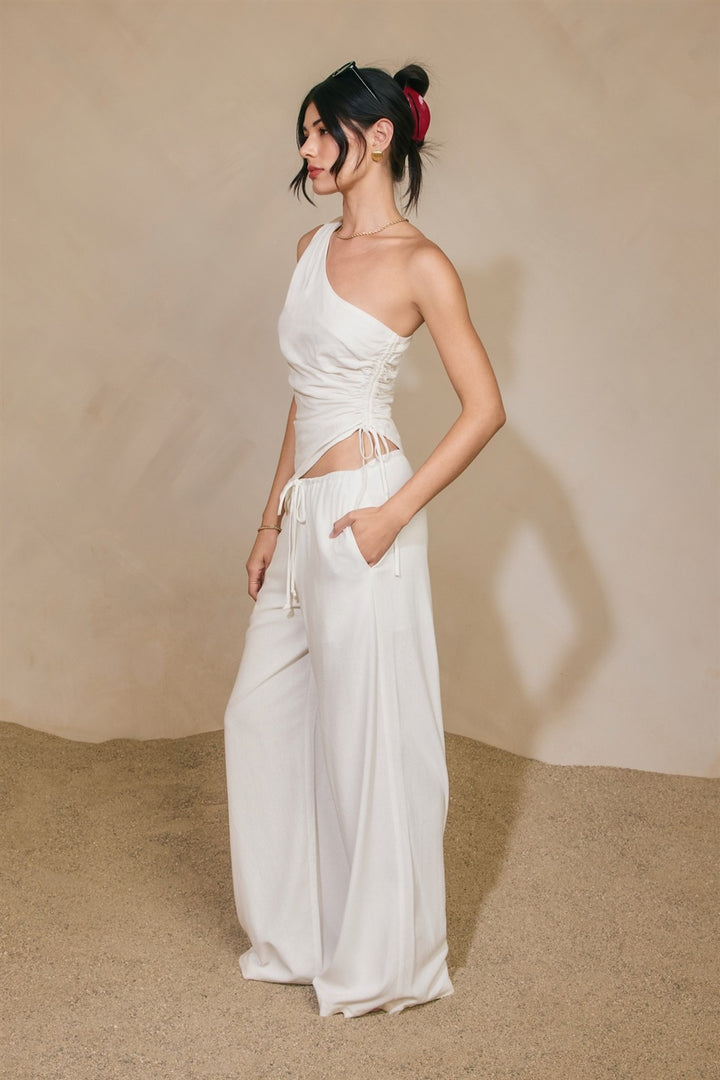 Linen Drawstring Wide Leg Pants