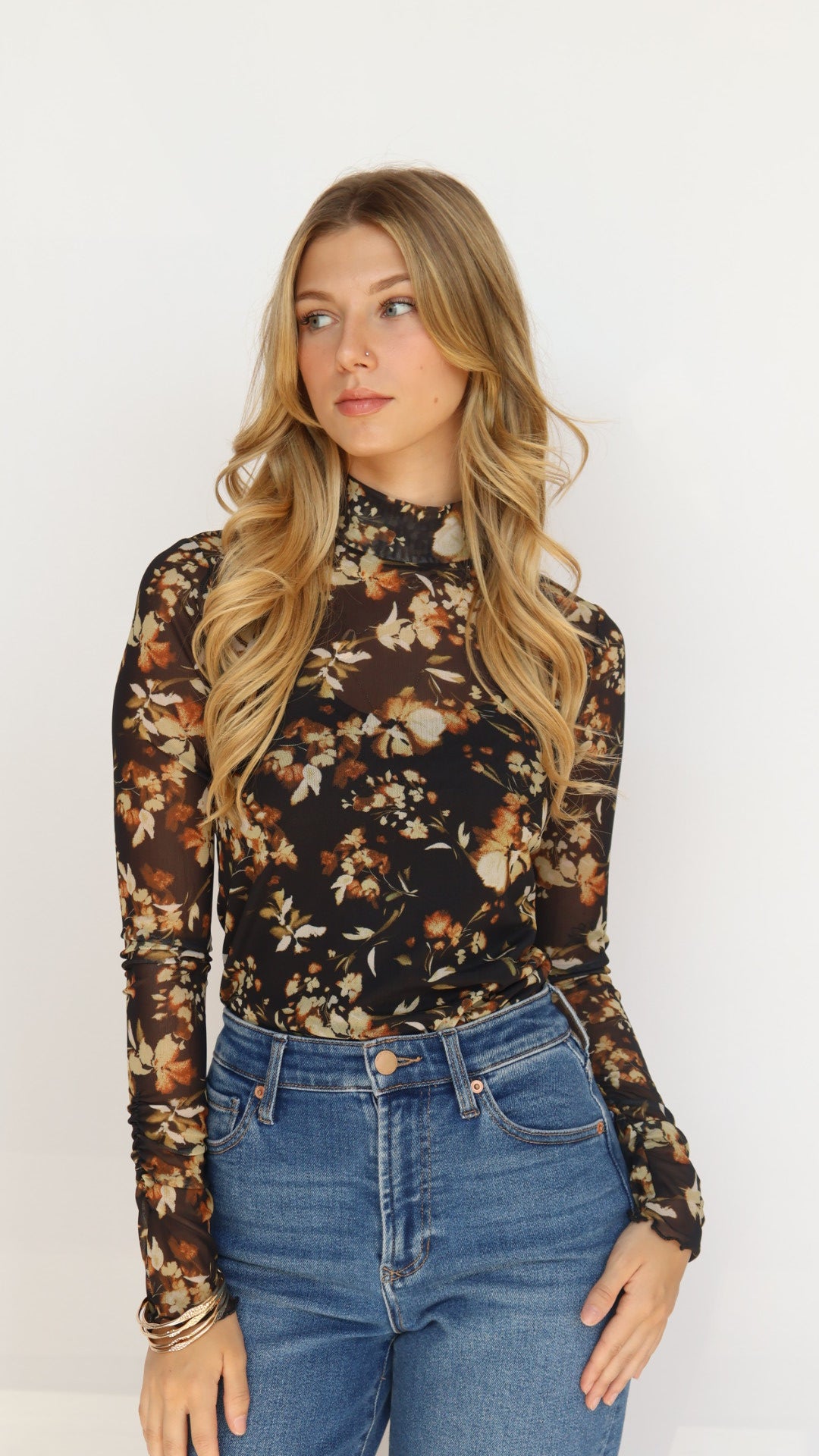 Lost + Wander Moonlit Meadow Mesh Floral Print Top
