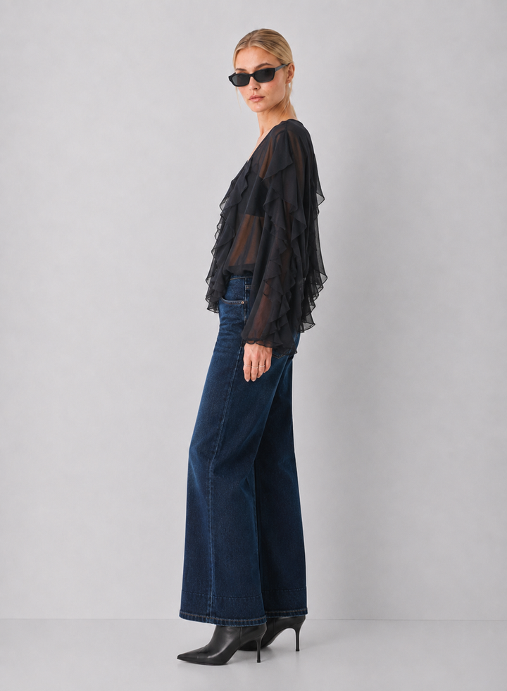 Ruffled V-Neck Button Down Top
