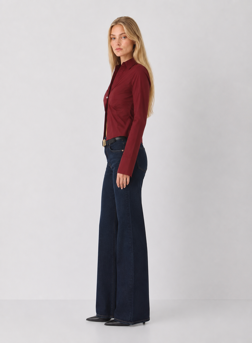 Fitted Poplin Long Sleeve Top