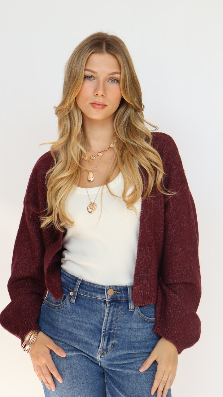 Open Front Crop Cardigan Sweater