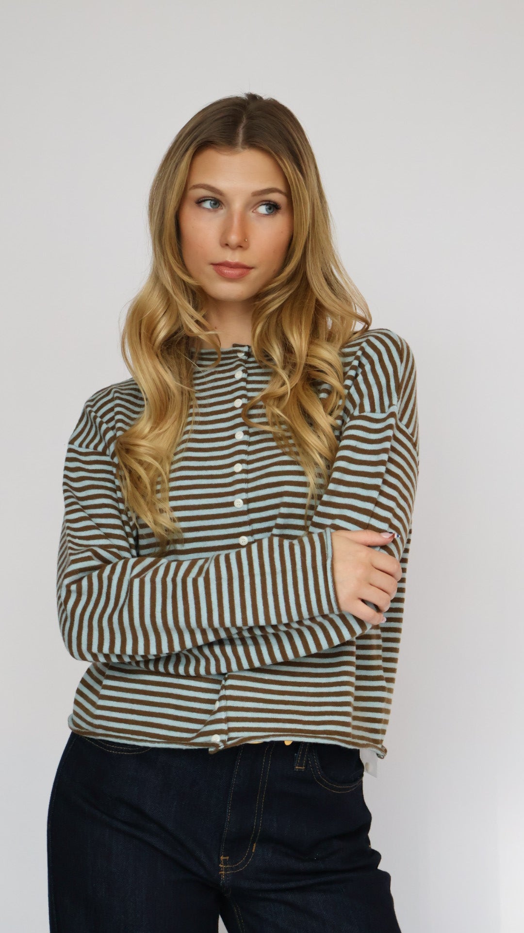 Striped Button-Up Cardigan