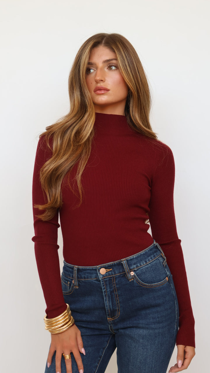 Ribbed Mock Neck Long Sleeve Top