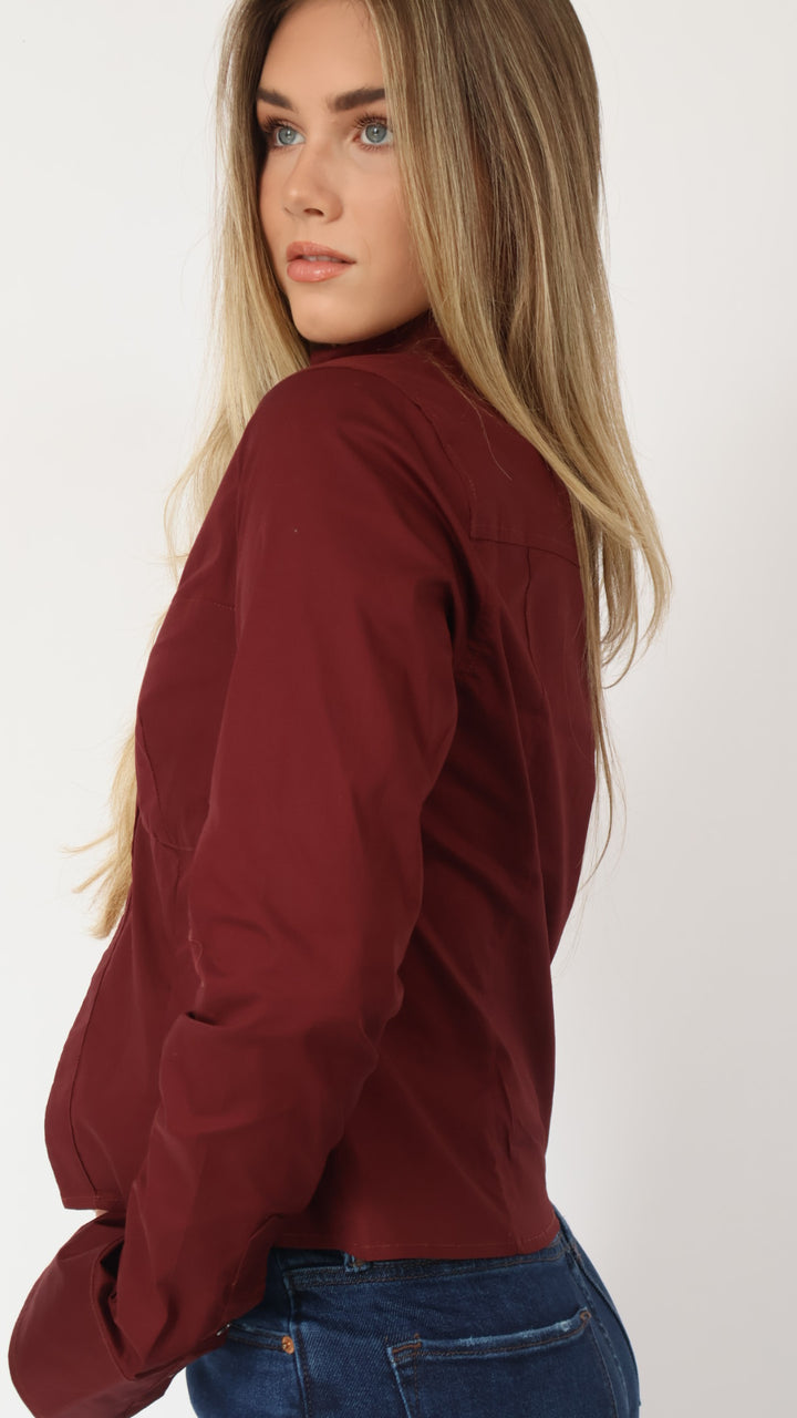 Fitted Poplin Long Sleeve Top