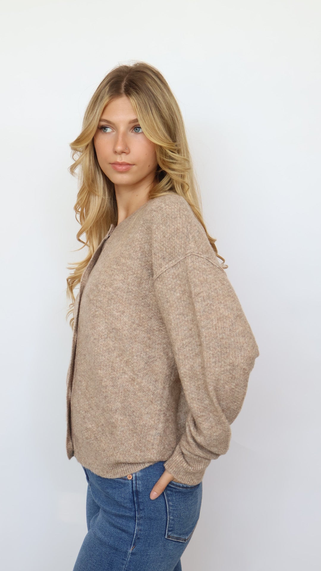 Textured Knit Crew Neck Cardigan