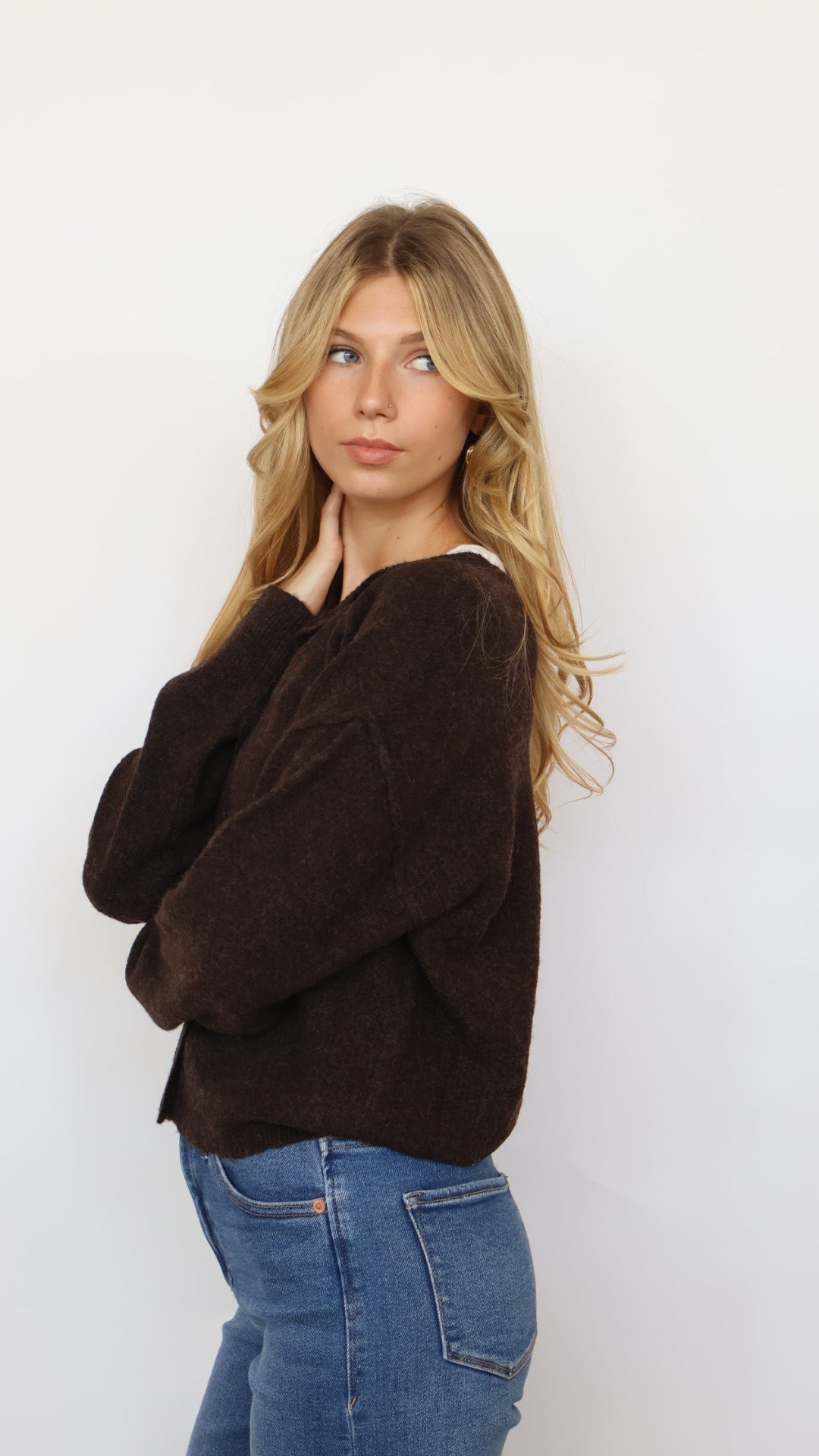 Textured Knit Crew Neck Cardigan