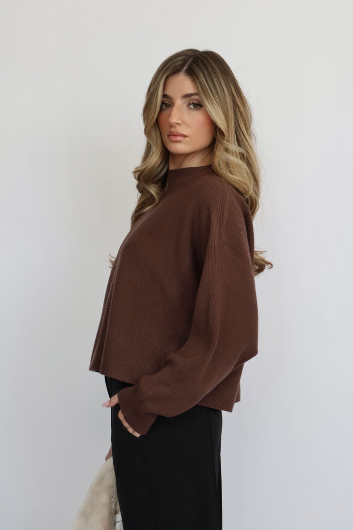 Relaxed Fit Rib Knit Dolman Sweater
