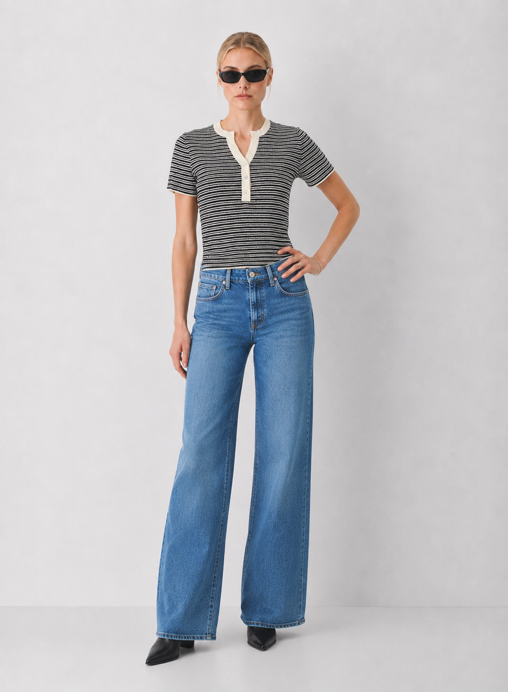 Dear John Neya Top Short Sleeve Stripe Henley
