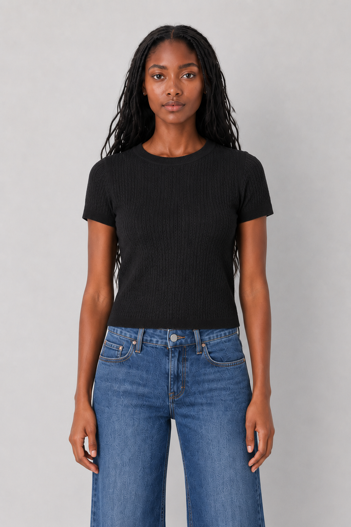 Pointelle Cable Knit Sweater