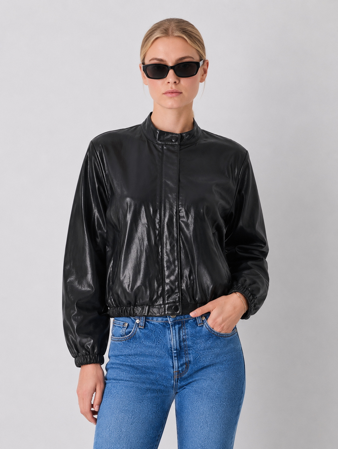 Faux Leather Bomber Jacket