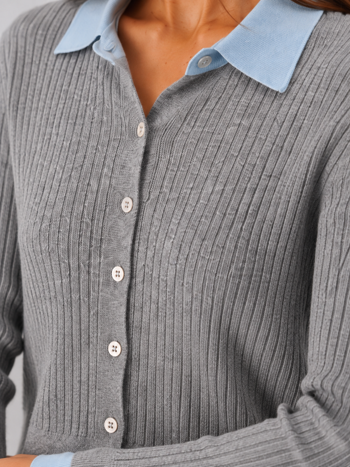 Contrast Collar Ribbed Cardigan