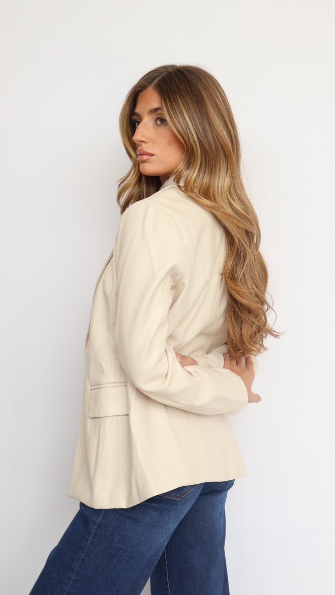 Vegan Leather Open Blazer