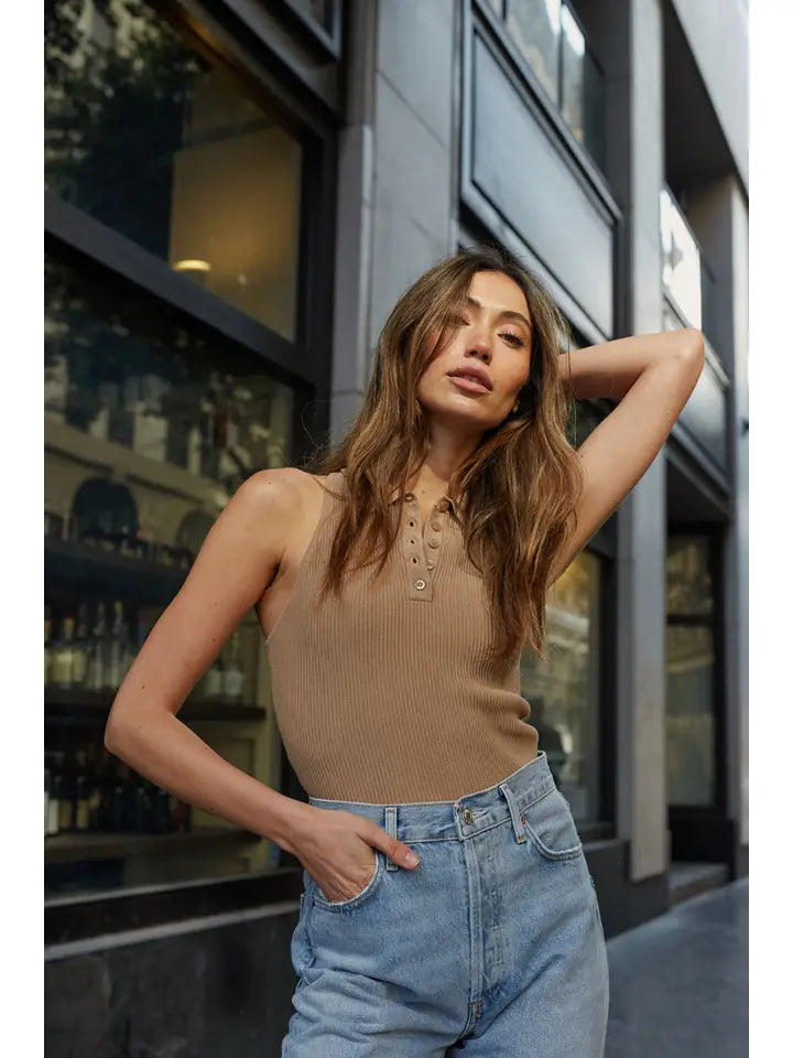 Cropped Collared Ribbed Top