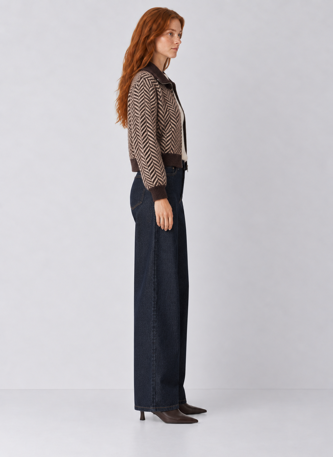 Habitual Herringbone Zip Front Cardigan