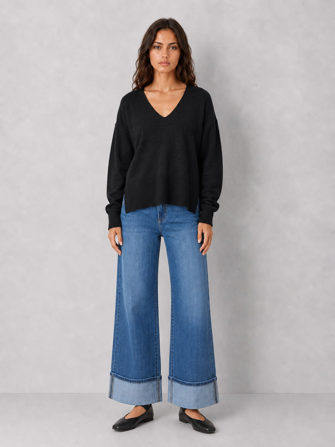 V-neck Drop Shoulder Sweater