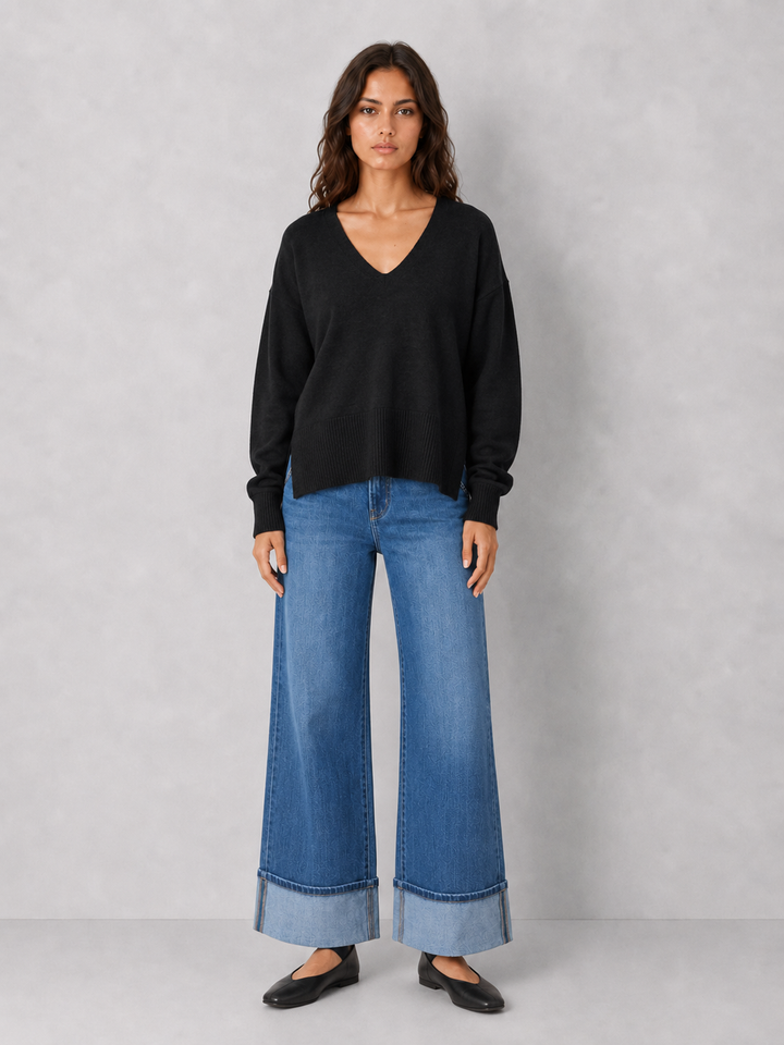 V-neck Drop Shoulder Sweater