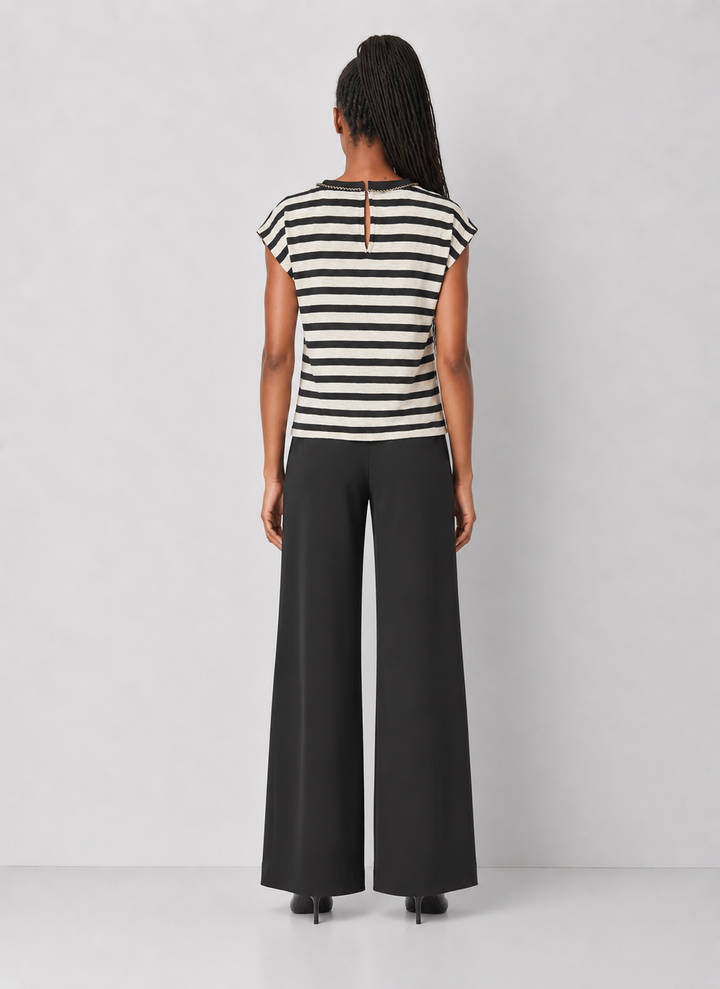 Chain Trim Cap Sleeve Striped Knit Top