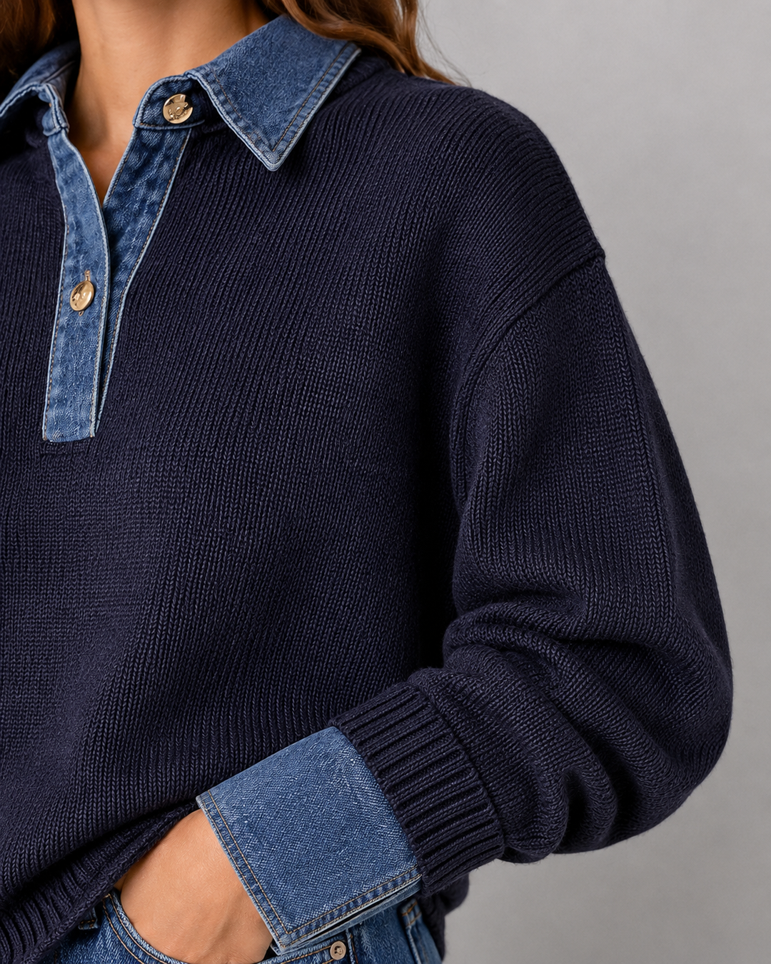 Elan Hudson Denim Trim Knit