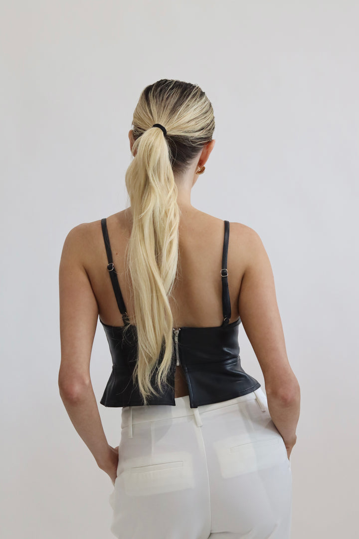 Vegan Leather Cropped Peplum Top