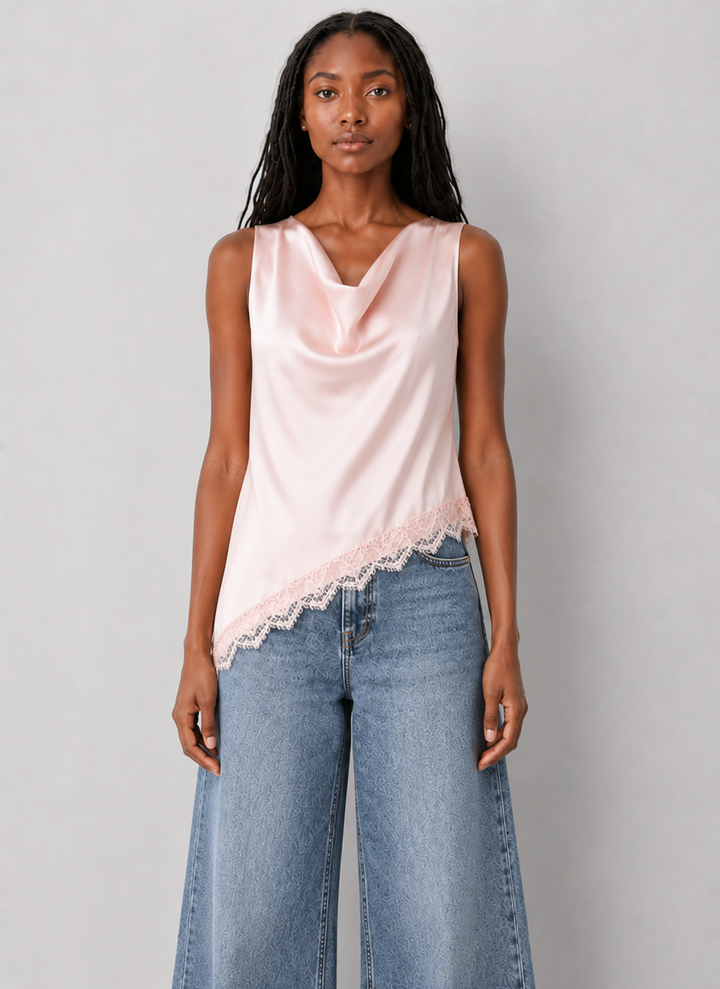 Lace Trim Satin Top