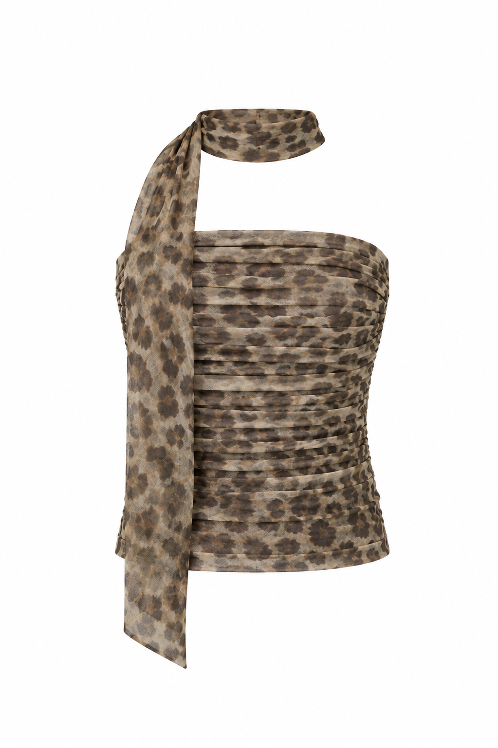 Ruched Tube Top with Tie Detail - Leopard