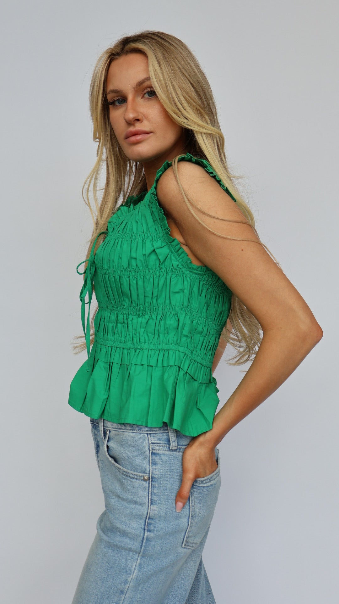 Front-Tie Smocked Top