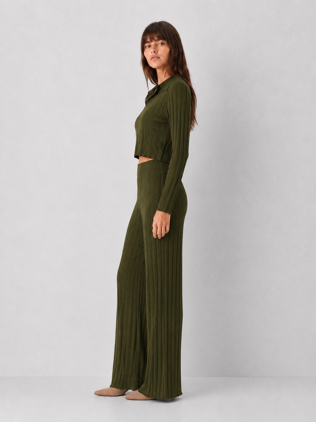 Elan Margot Ribbed Knit Polo Top