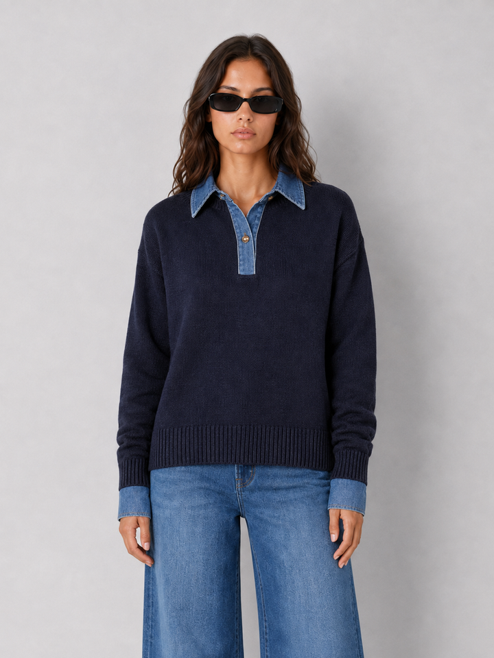 Elan Hudson Denim Trim Knit