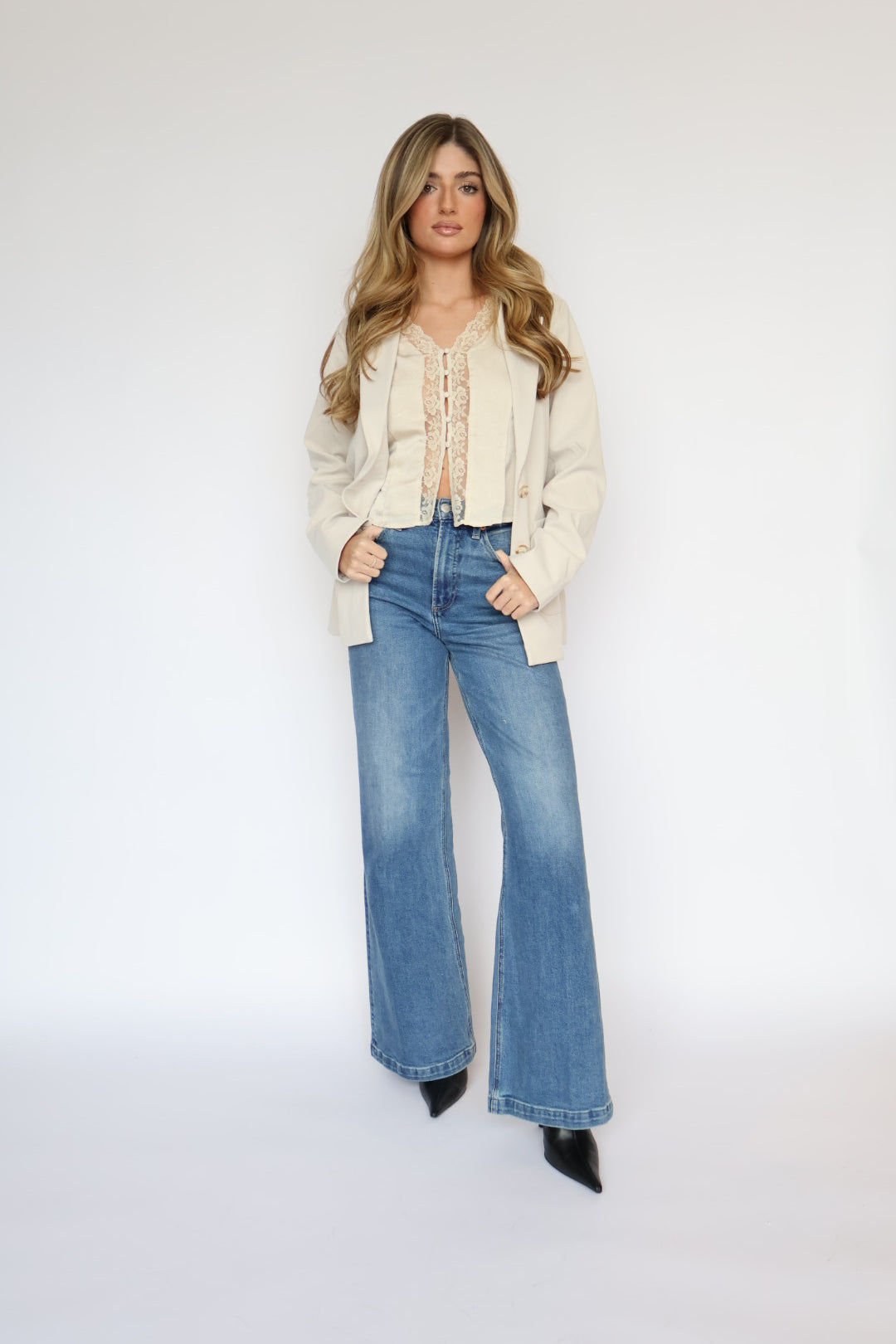 Wander Button Front Lace Blouse