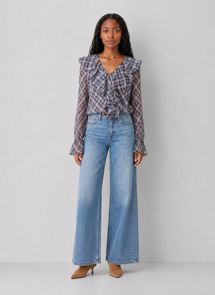 Delaney Ruffle Plaid Blouse