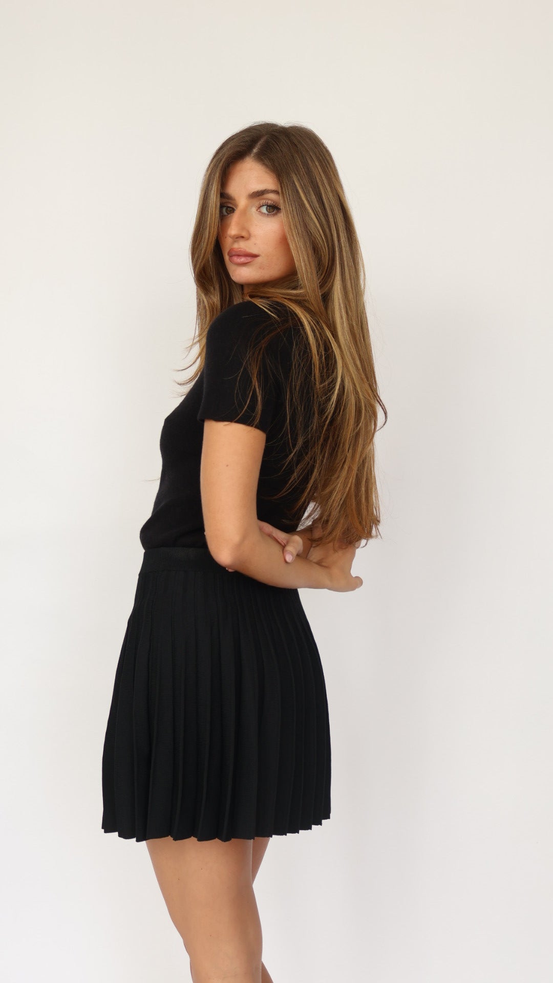 Pleated Knit Mini Skirt