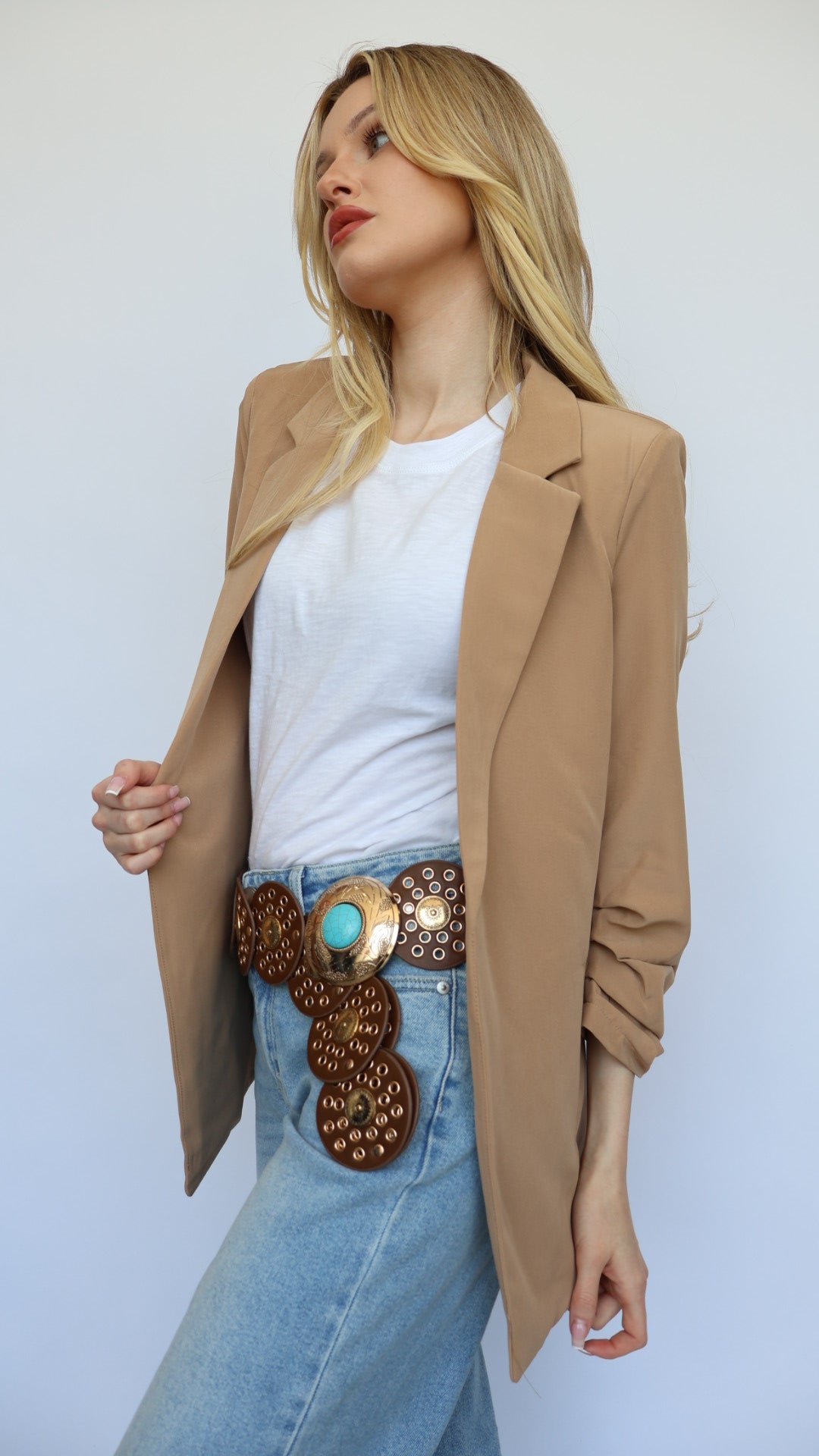 3/4 Ruched Sleeve Blazer