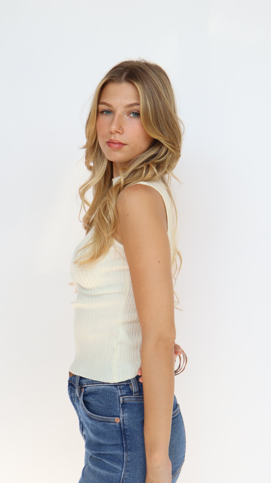 Ribbed Knit Mock Neck Top