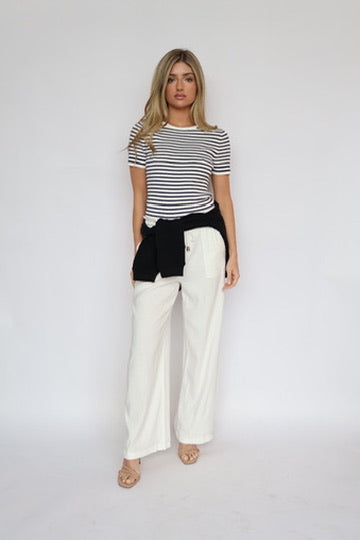 Fitted Ribbed Knit Stripe T-Shirt