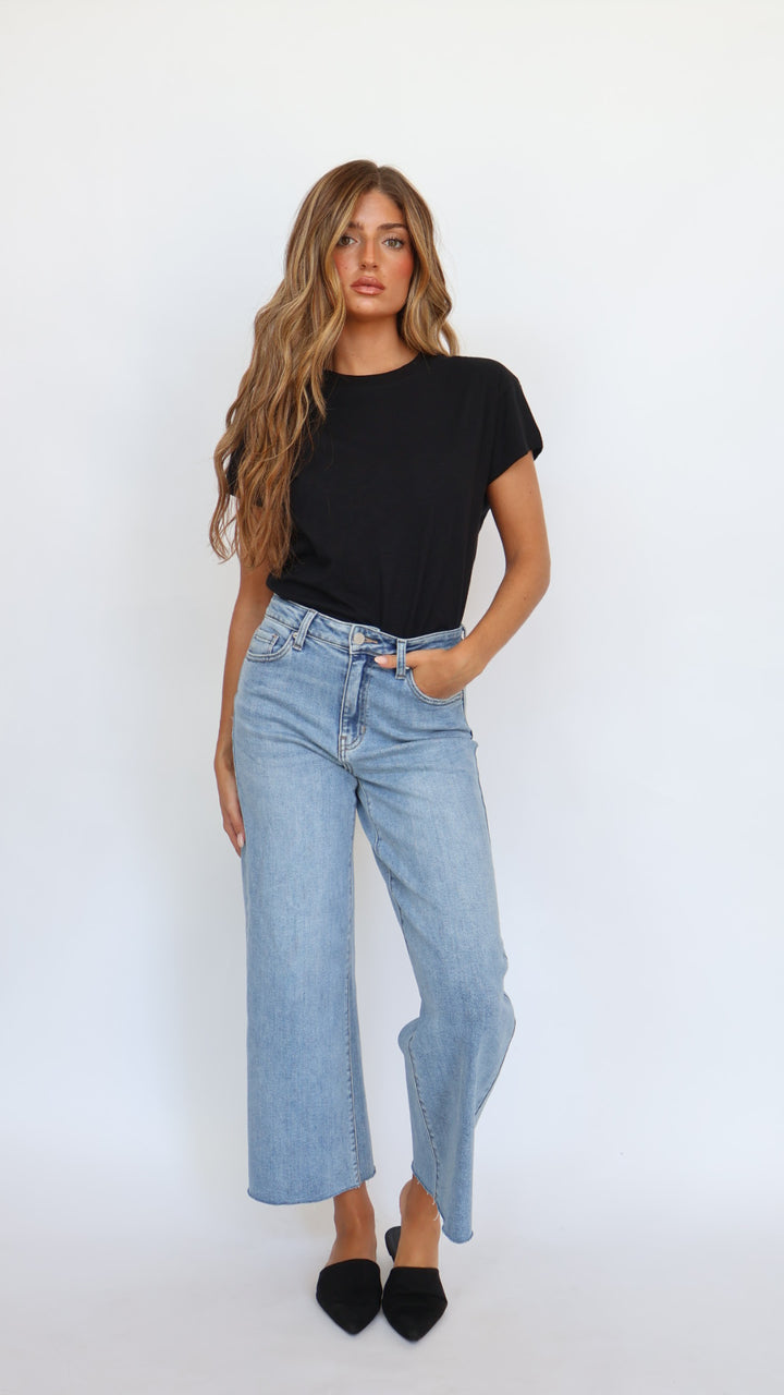 Just Black Denim Slim Cropped Wide Leg Jeans