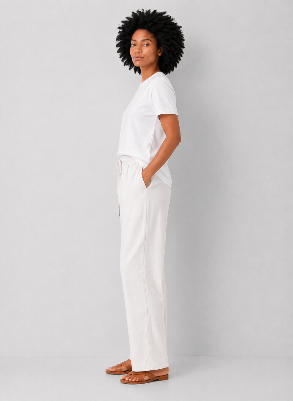 Linen Blend Drawstring Pants