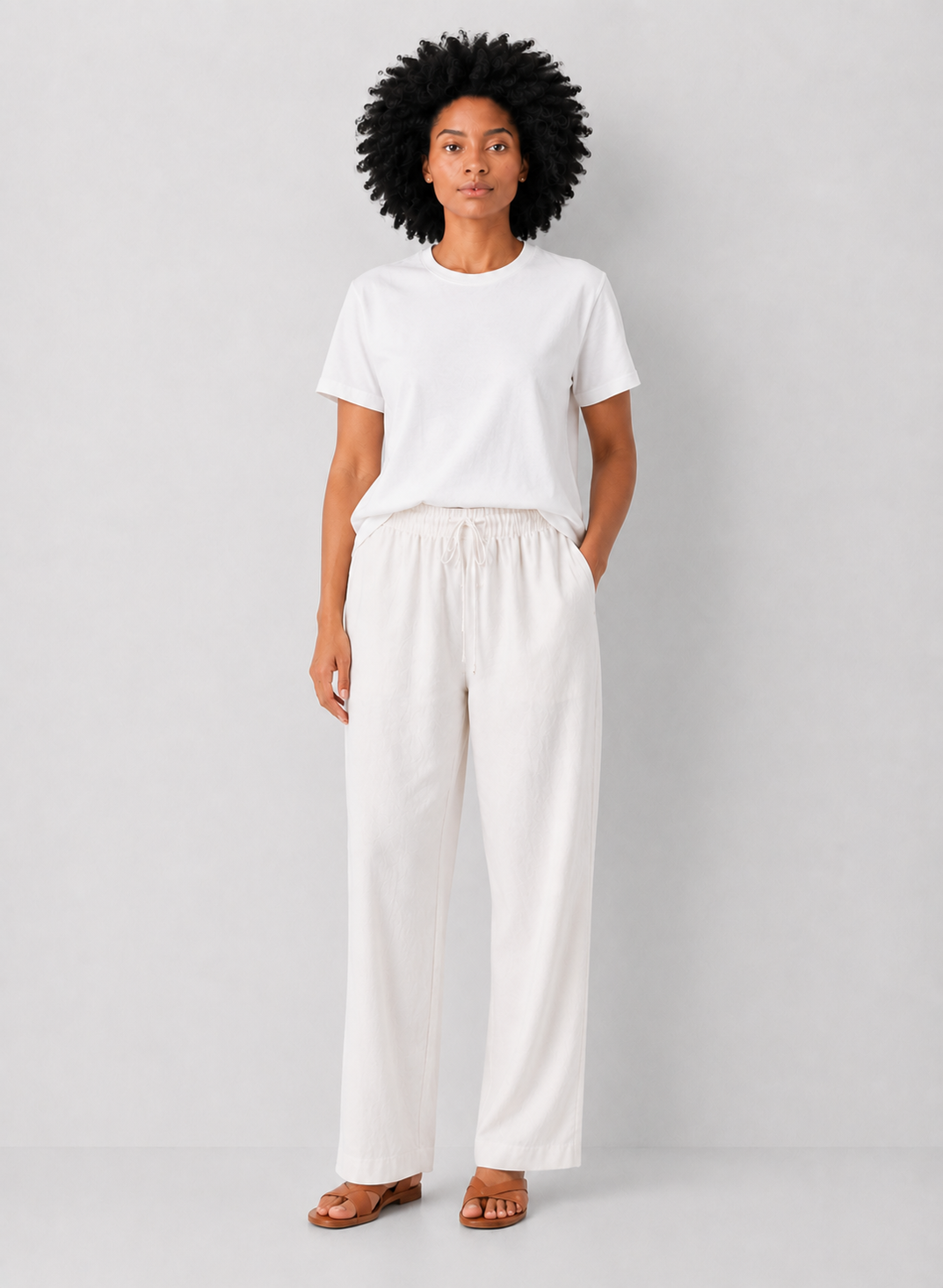 Linen Blend Drawstring Pants