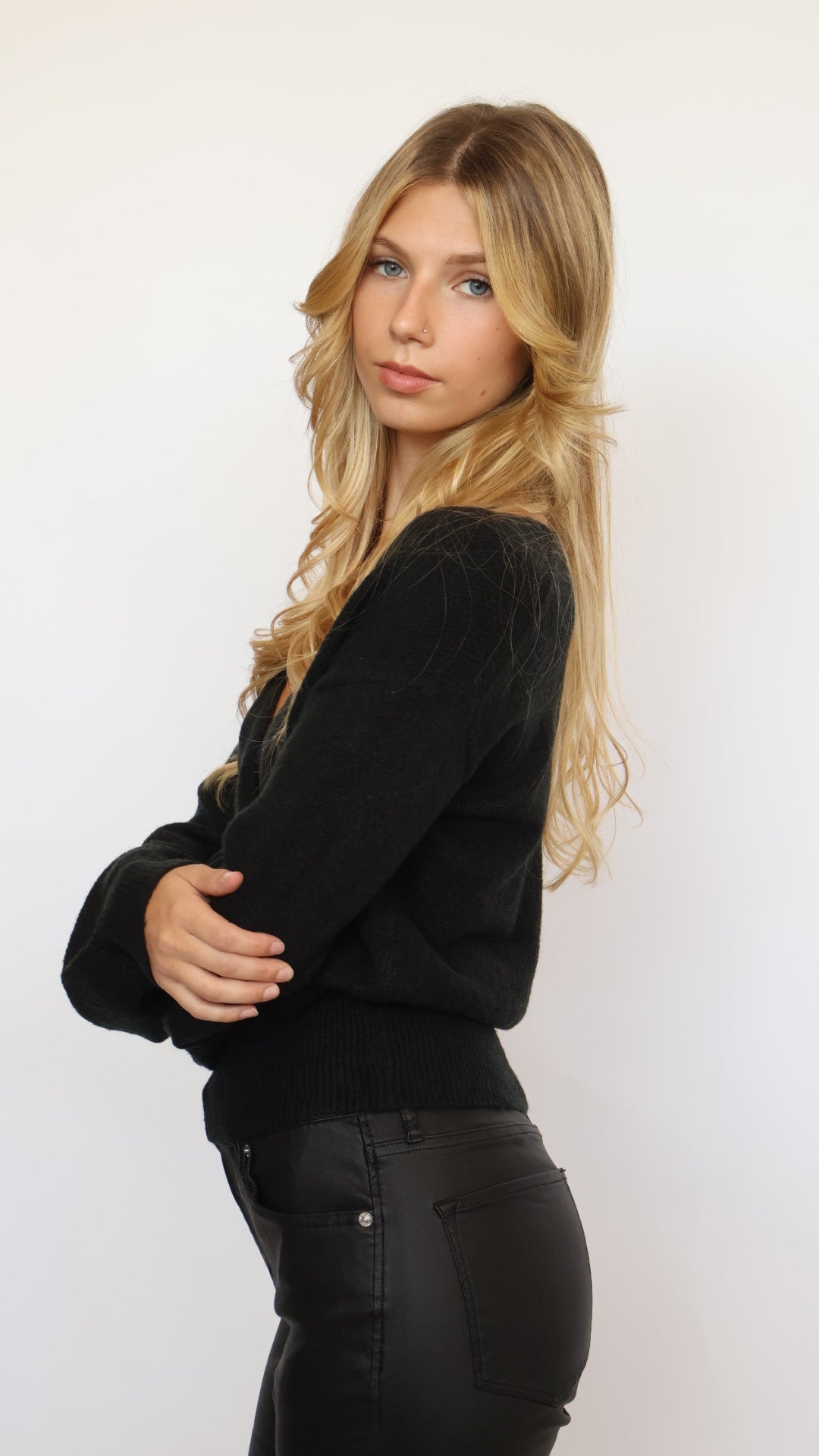 Cross Front Banded V-Neck Sweater