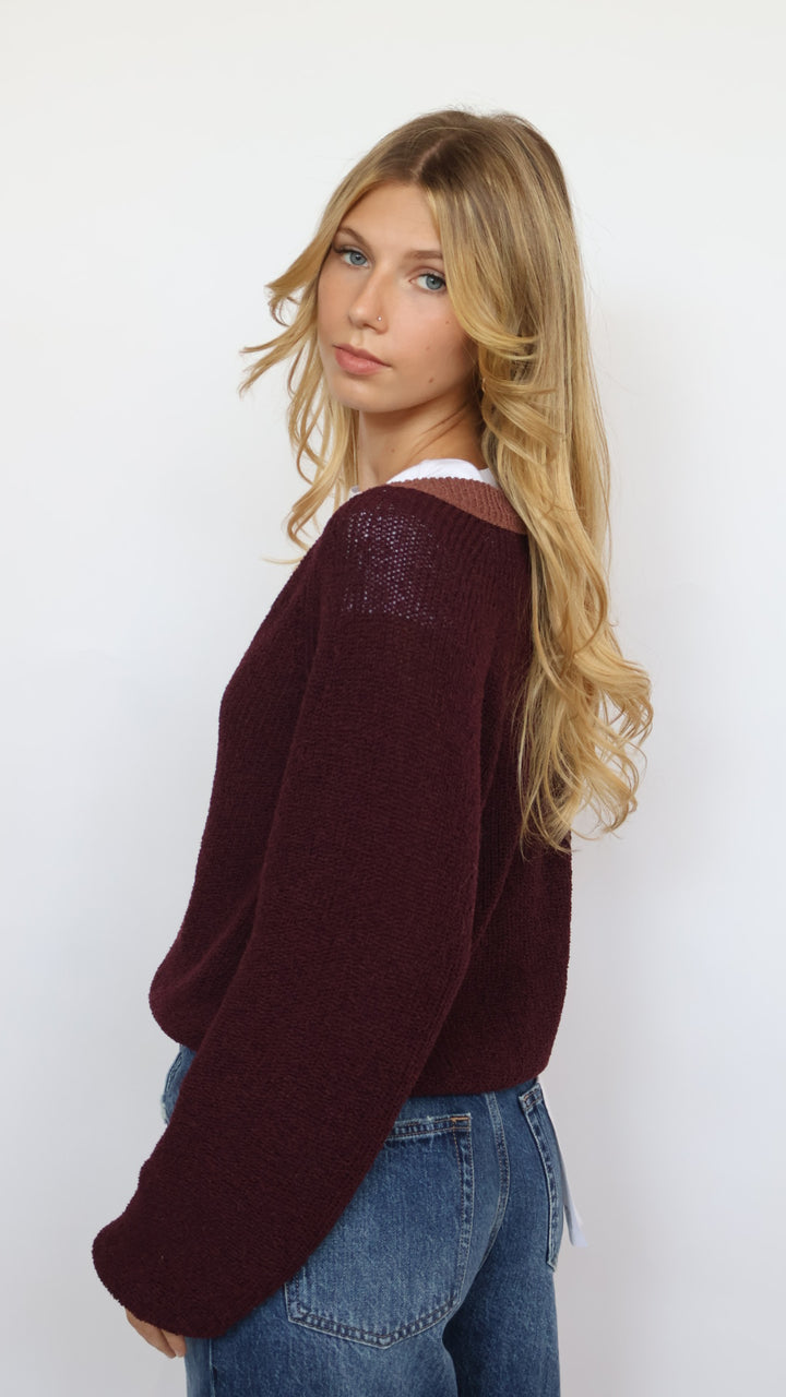 Contrast Trim V Neck Cropped Cardigan