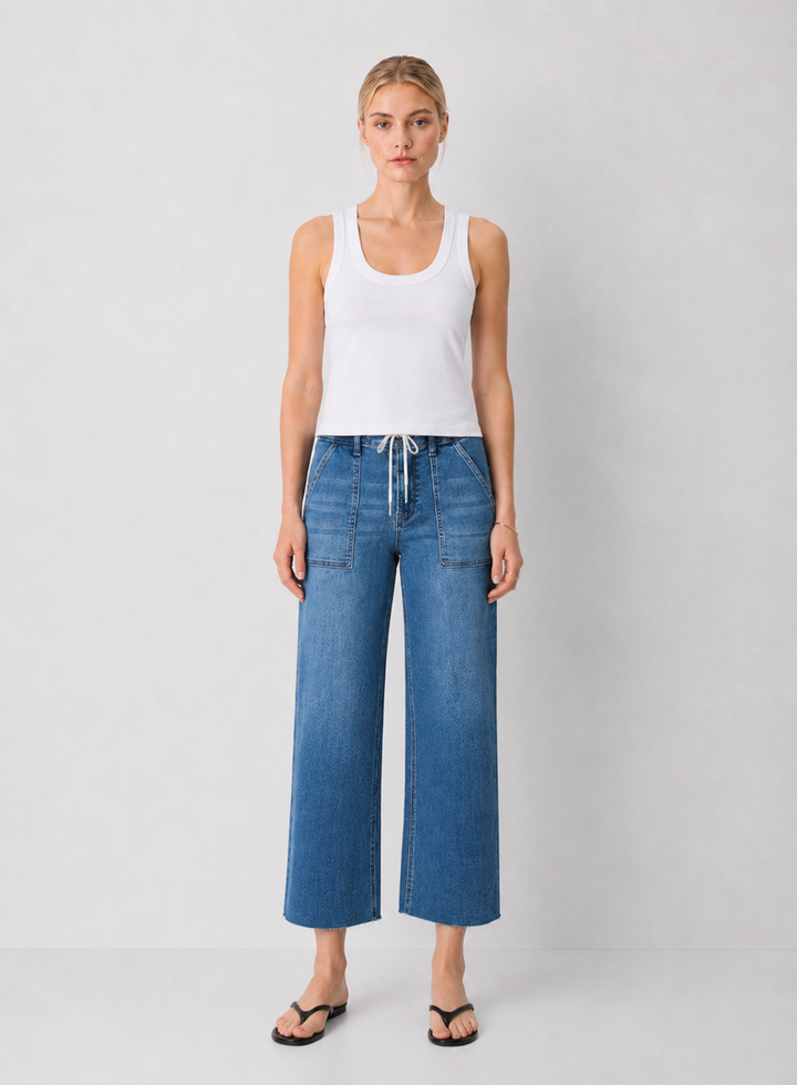 High Rise Super Soft Crop Drawstring Wide Jeans