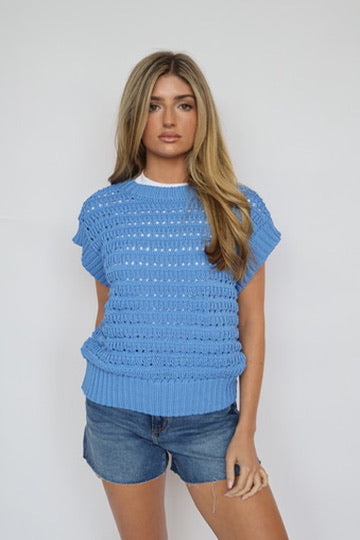 Open Knit Cap Sleeve Top