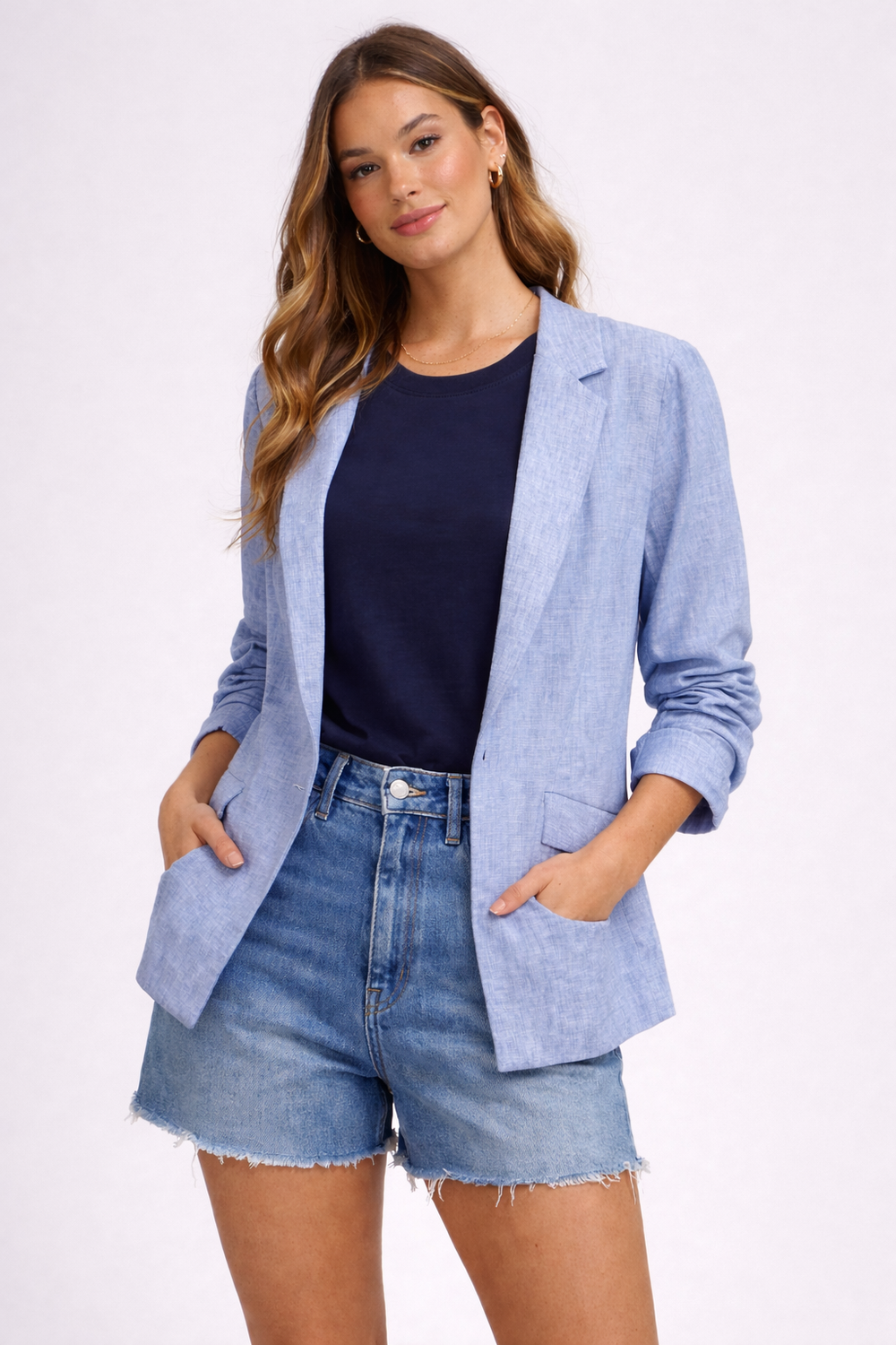 Status Ruched Sleeve Blazer