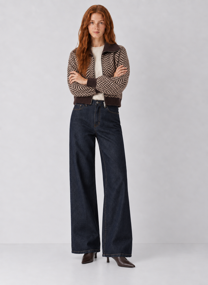 Habitual Herringbone Zip Front Cardigan